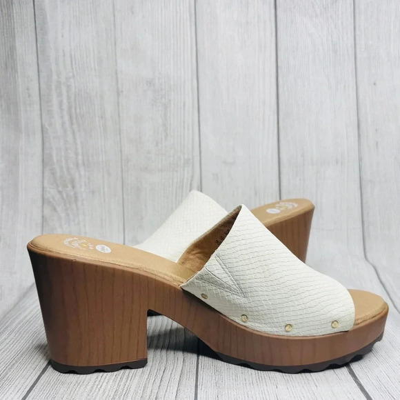 Dr. Scholl’s Womens Faux Wood Platform‎ Riveted Wake Up Sandal Mule White 11 M - Picture 4 of 7